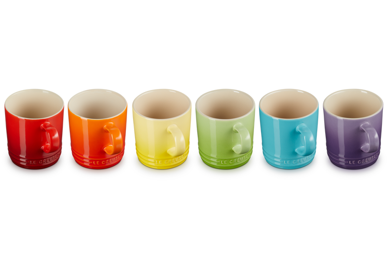 Klikel Juego de 6 tazas de café de colores – 16 onzas de gres de fondo  plano – multicolor brillante
