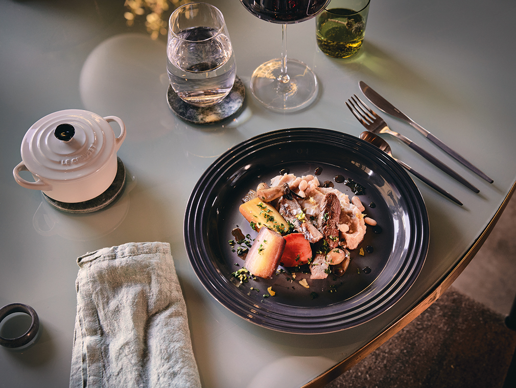 Osso Buco de zanahoria con gremolata y puré de frijoles blancos